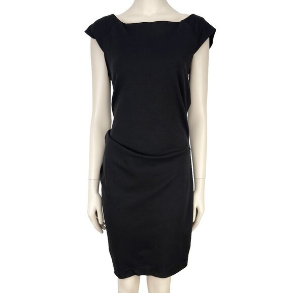 DIANE VON FURSTENBERG Gabi Knit Suiting Jersey Ruched Sheath Black Dress Size 6 - Picture 2 of 11